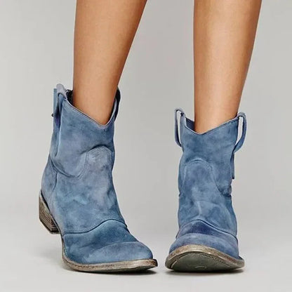 Bottines Western Femme en Daim avec Talon Bas et Semelle Antidérapante 2