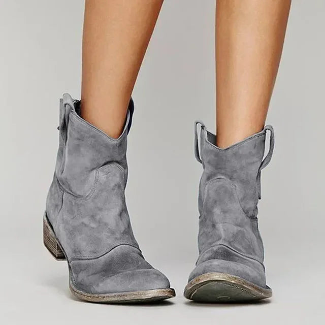Bottines Western Femme en Daim avec Talon Bas et Semelle Antidérapante 3
