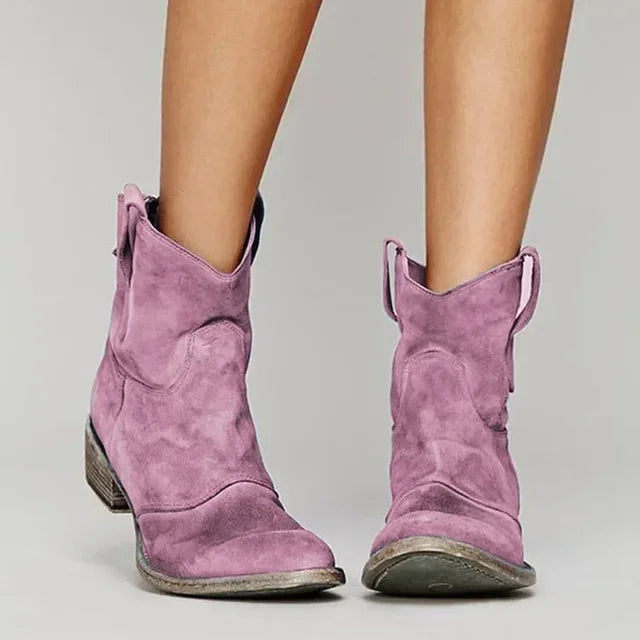Bottines Western Femme en Daim avec Talon Bas et Semelle Antidérapante 4