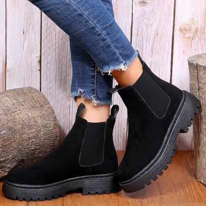 Bottines à enfiler pour femmes en faux suède avec semelle épaisse – Confort et style pour l'hiver 0
