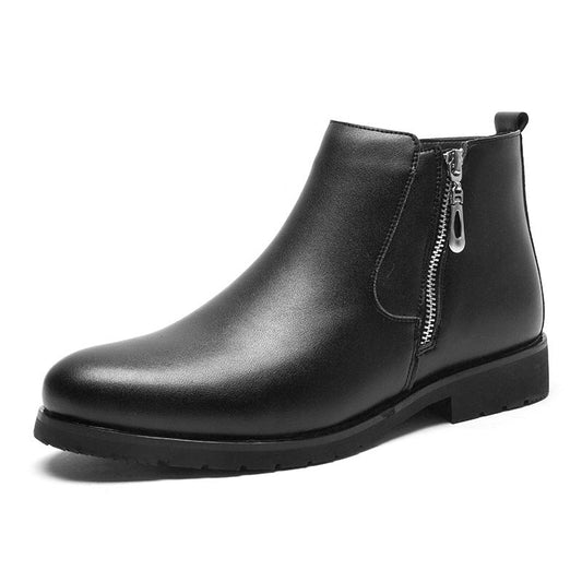 Leather Non-Slip Ankle Boots for Men – Elegant with Plush Lining and Side Zipper Closure