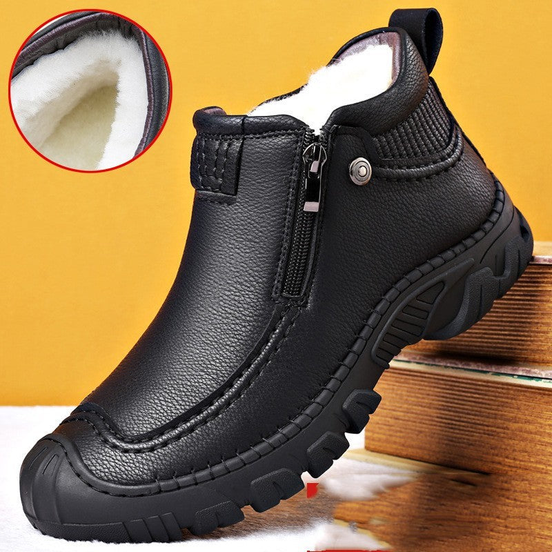 Bottines pour Hommes en PU avec Doublure en Peau de Mouton et Fermeture Éclair – Chaudes et Antidérapantes pour l'Hiver