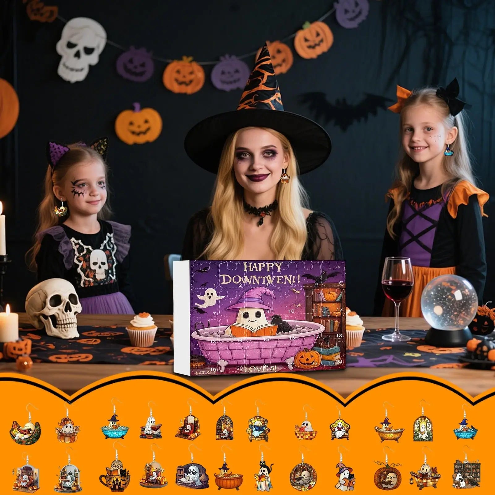 Boucles d'Oreilles Fantômes en Acrylique 2D – Calendrier de l'Avent Halloween 2025 avec 24 Surprises pour Femmes