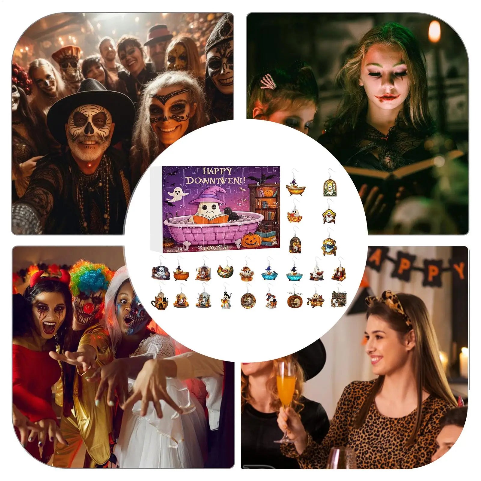 Boucles d'Oreilles Fantômes en Acrylique 2D – Calendrier de l'Avent Halloween 2025 avec 24 Surprises pour Femmes