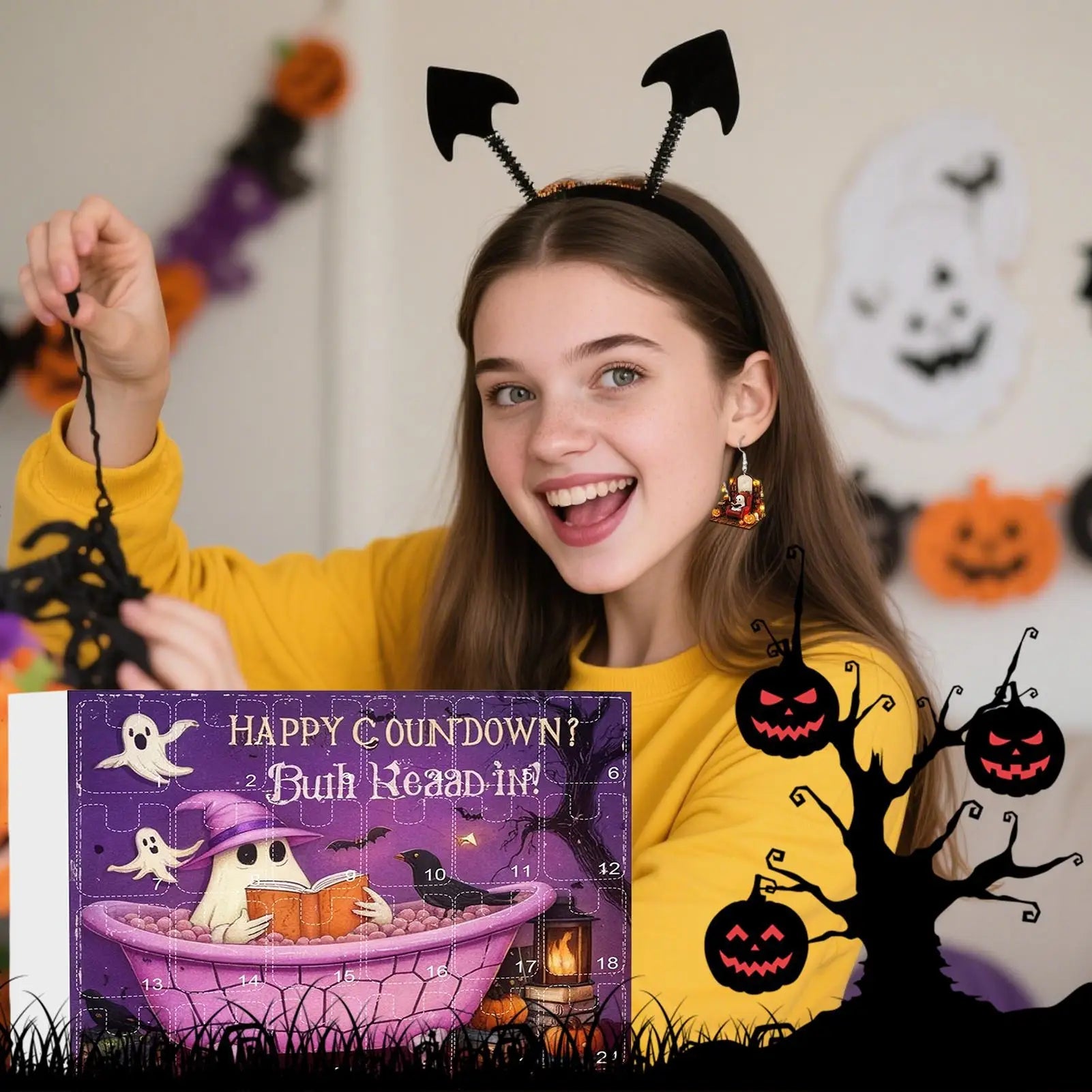 Boucles d'Oreilles Fantômes en Acrylique 2D – Calendrier de l'Avent Halloween 2025 avec 24 Surprises pour Femmes