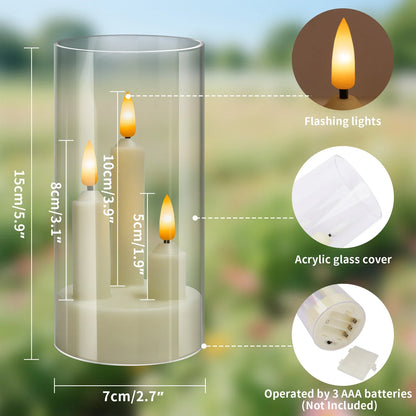 3 in 1 Conical LED Candles with 15 cm Lampshade – Flickering Flame Illusion