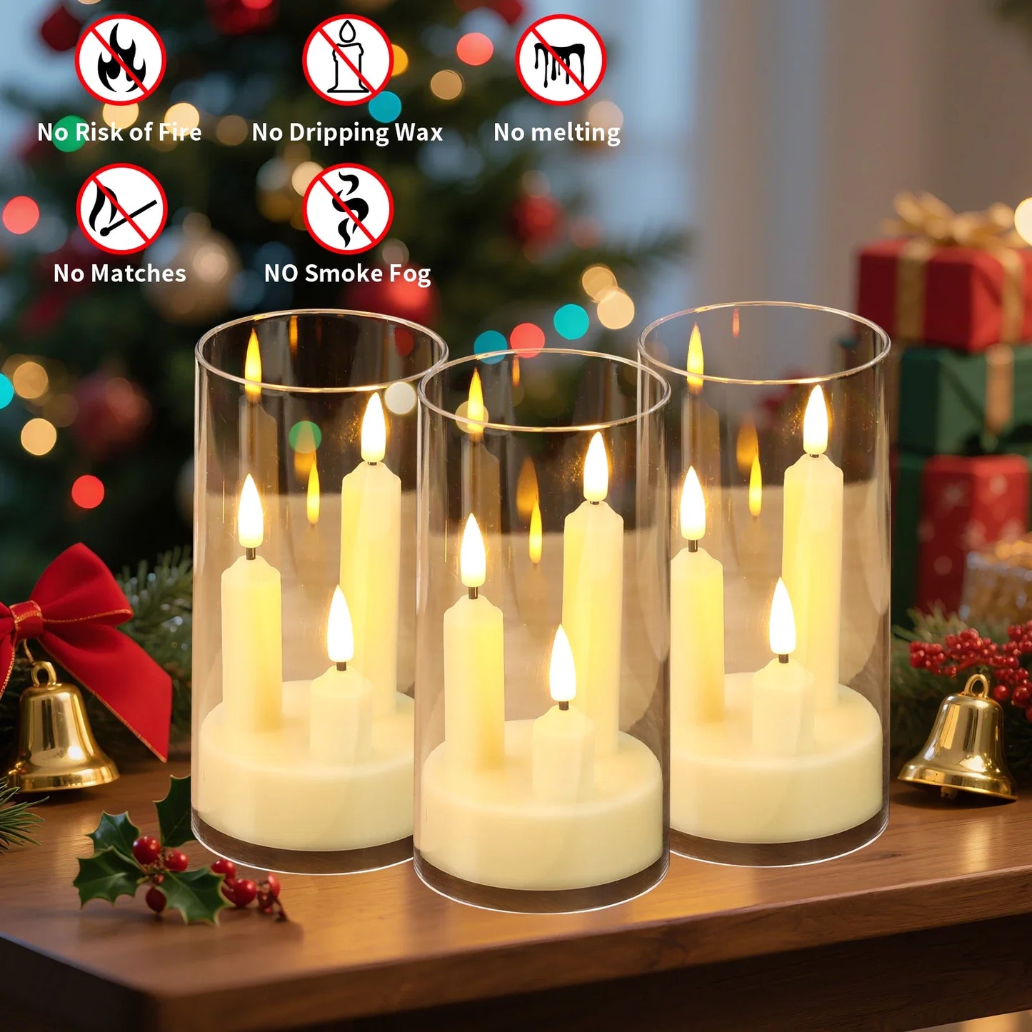 3 in 1 Conical LED Candles with 15 cm Lampshade – Flickering Flame Illusion