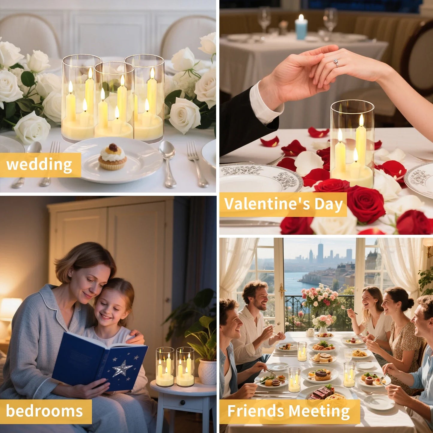 3 in 1 Conical LED Candles with 15 cm Lampshade – Flickering Flame Illusion