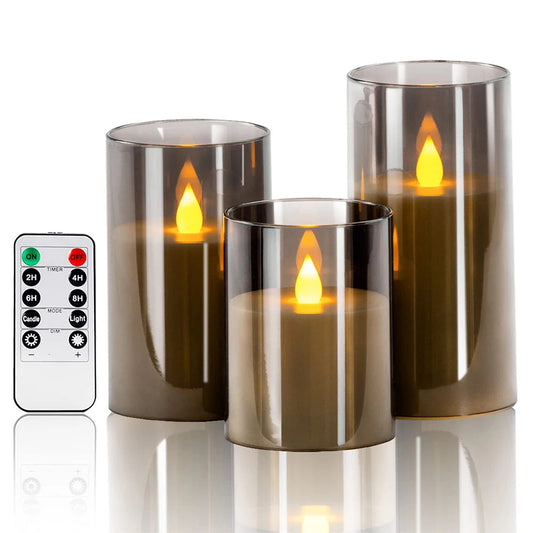 Flameless LED Candles with Remote Control - Set of 3 Flickering Candles for Wedding and Home Decoration