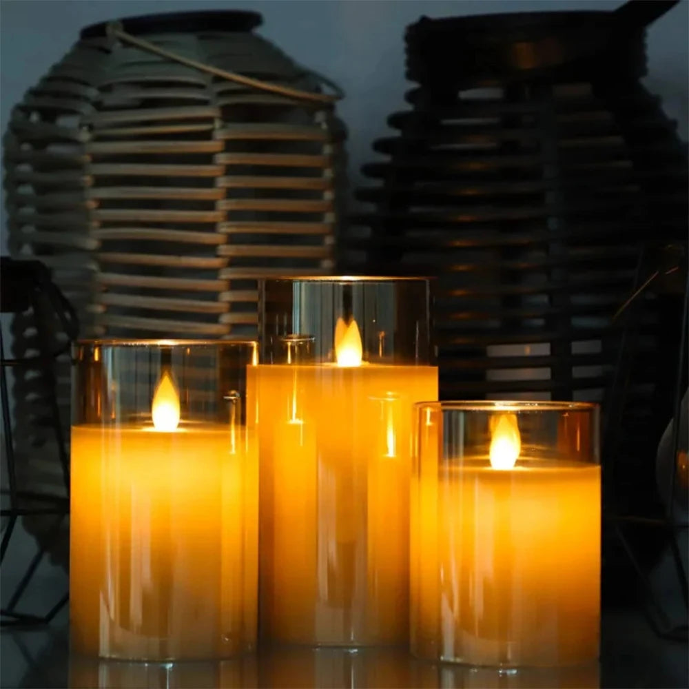 Bougies LED Sans Flamme avec Télécommande - Ensemble de 3 Bougies Flickering pour Décoration de Mariage et Maison