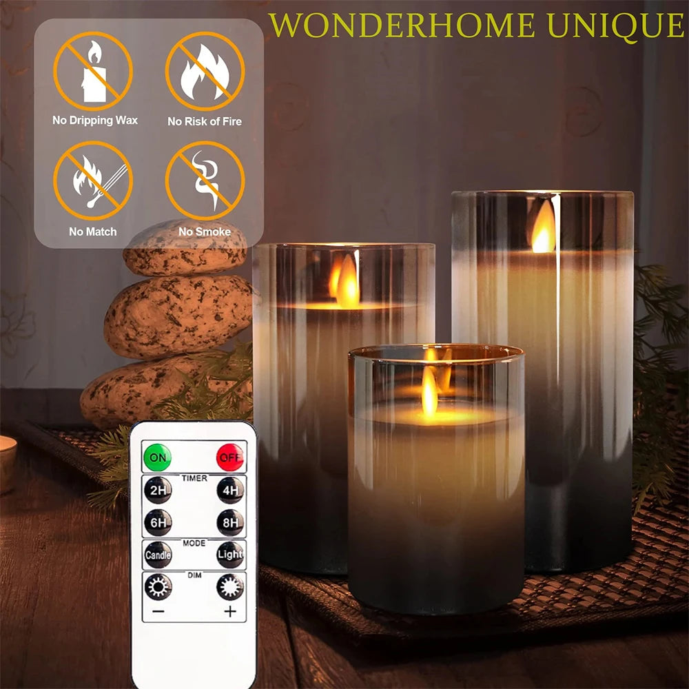 Flameless LED Candles with Remote Control - Set of 3 Flickering Candles for Wedding and Home Decoration