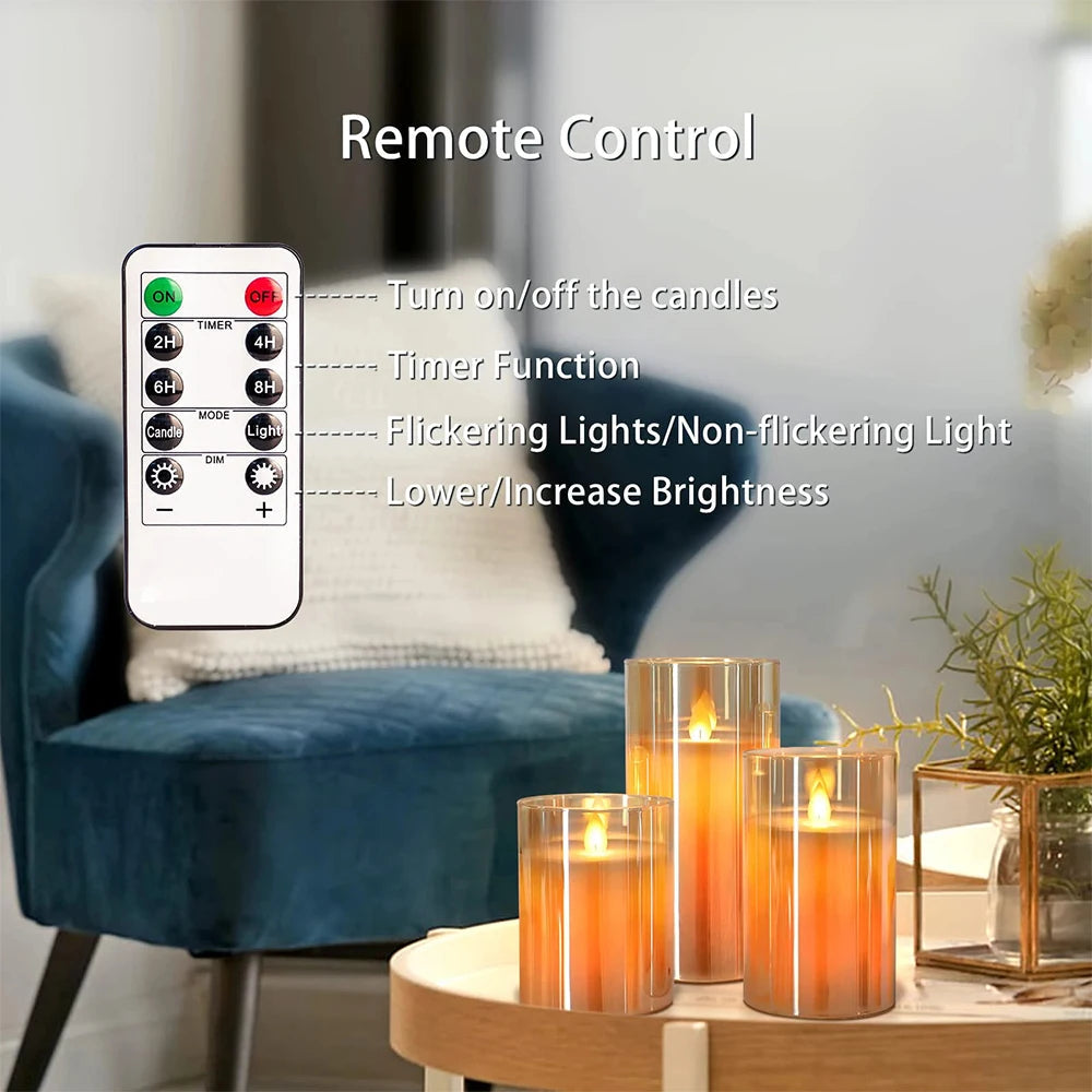 Bougies LED Sans Flamme avec Télécommande - Ensemble de 3 Bougies Flickering pour Décoration de Mariage et Maison