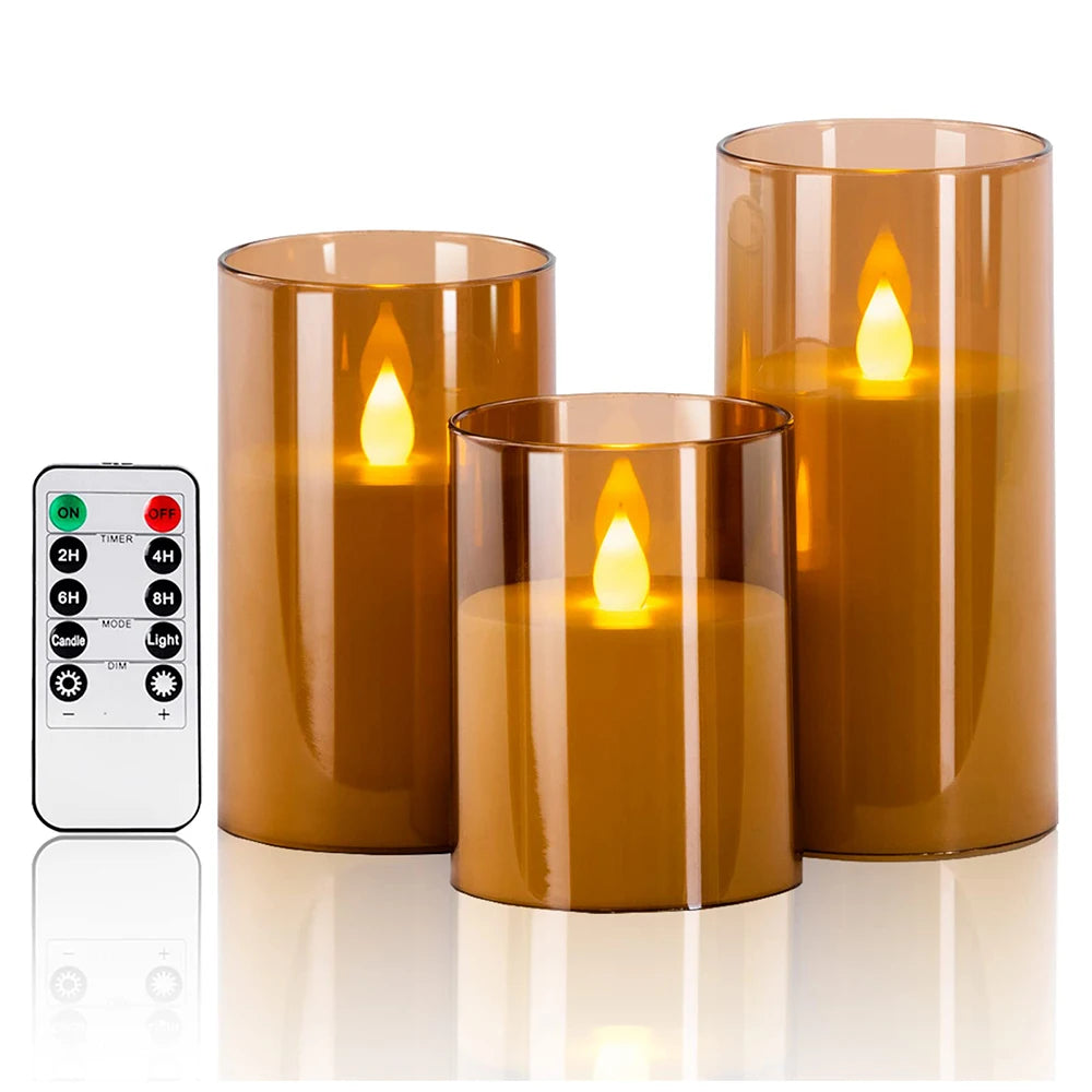 Flameless LED Candles with Remote Control - Set of 3 Flickering Candles for Wedding and Home Decoration