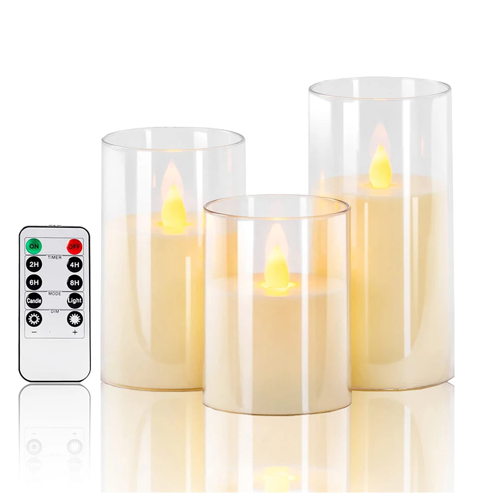 Bougies LED Sans Flamme avec Télécommande - Ensemble de 3 Bougies Flickering pour Décoration de Mariage et Maison