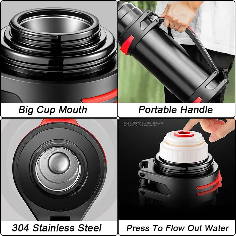 Bouteille Thermos Isolée en Acier Inoxydable 1200ml avec Sangle Ajustable