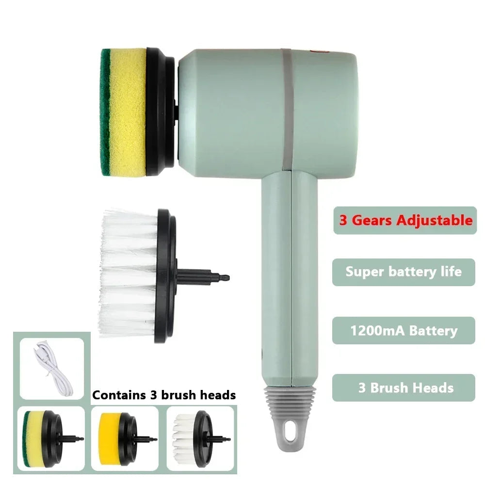 Brosse de Nettoyage Électrique Sans Fil Rechargeable USB – Outil Professionnel 3 Vitesses pour Cuisine et Salle de Bain