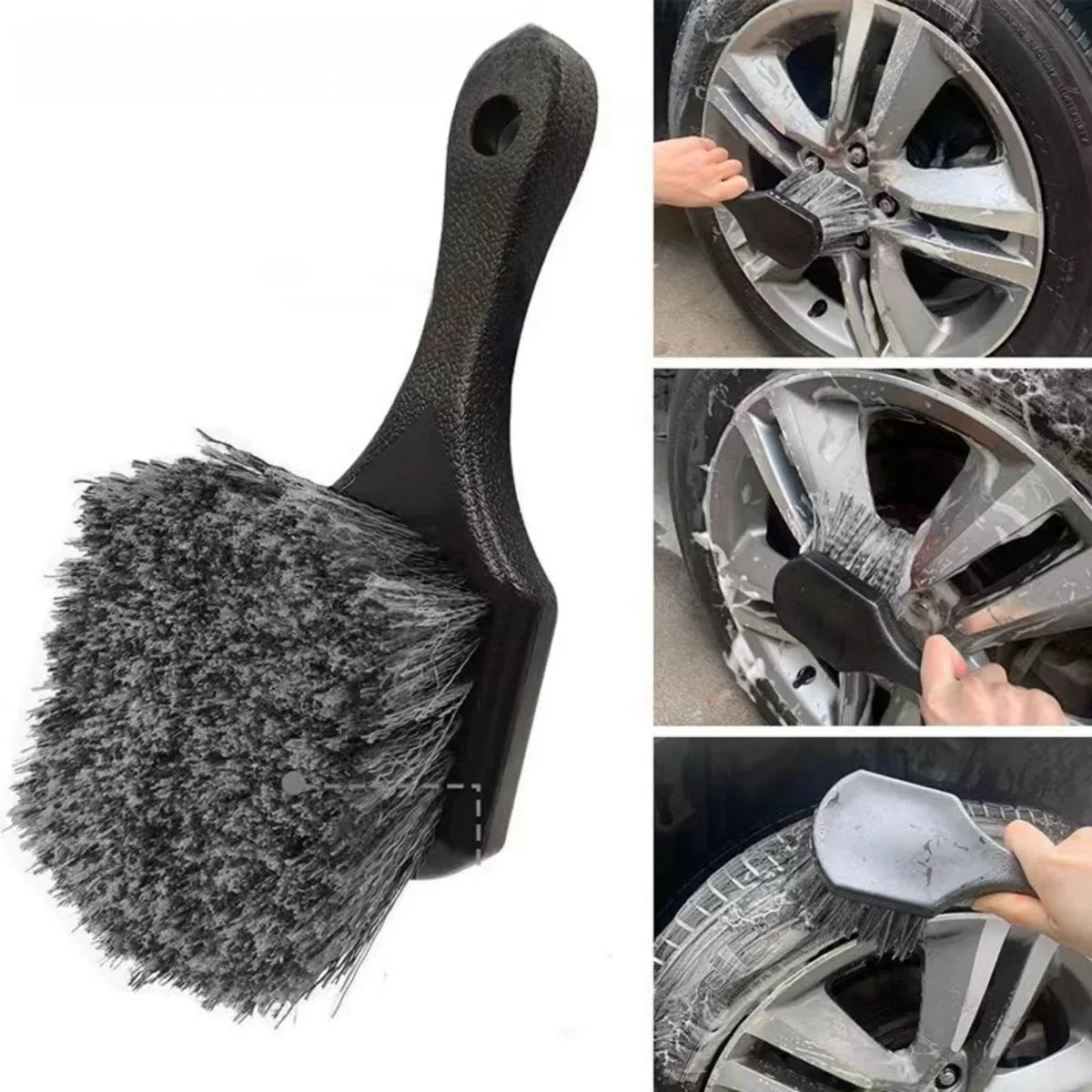 Ergonomic Car Wheel Cleaning Brush – Compact Tool for Rims and Tires in Durable Plastic