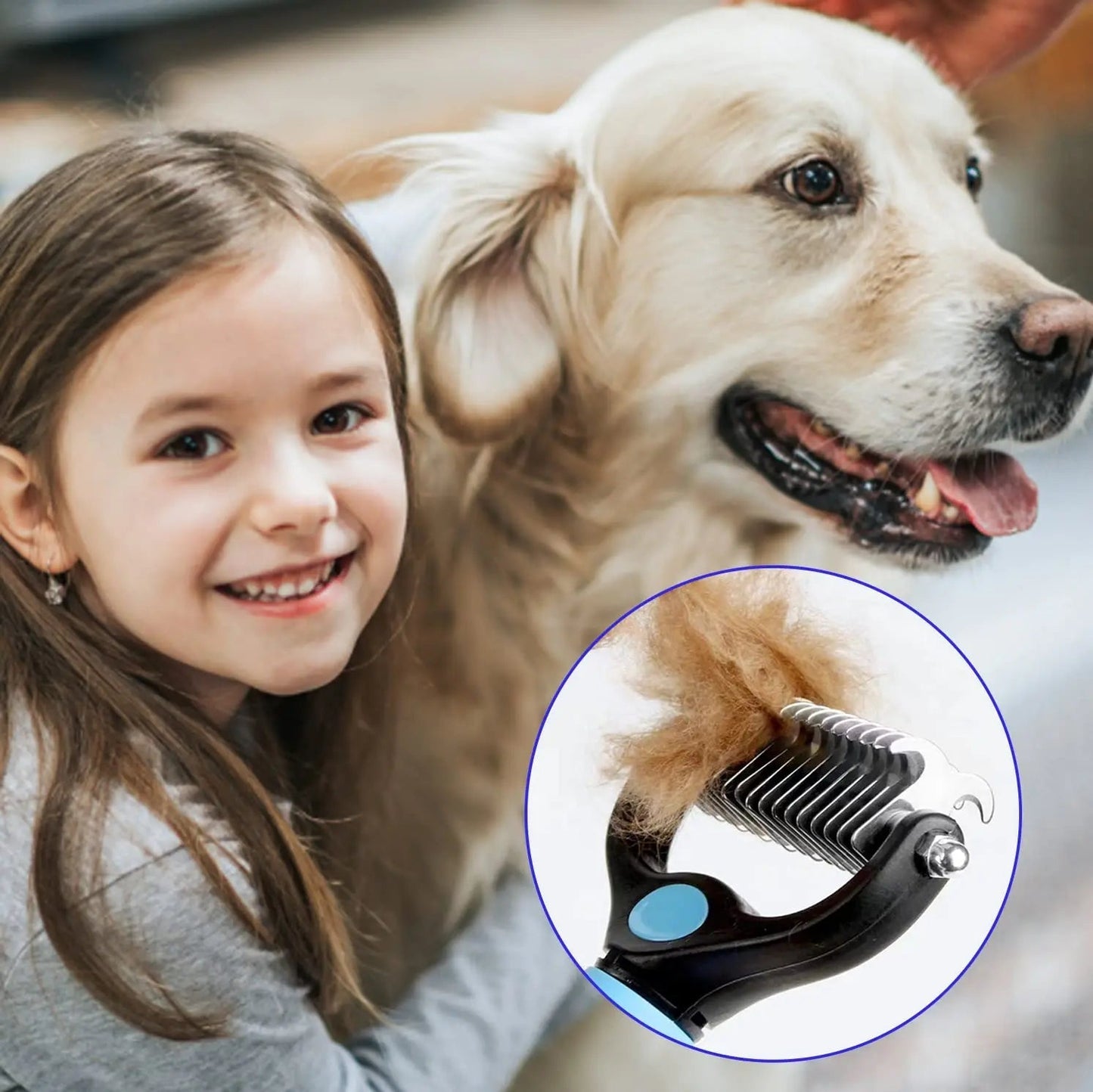 Ergonomic Grooming Brush for Dogs and Cats – Detangler and Knot Cutter, Suitable for All Coat Types
