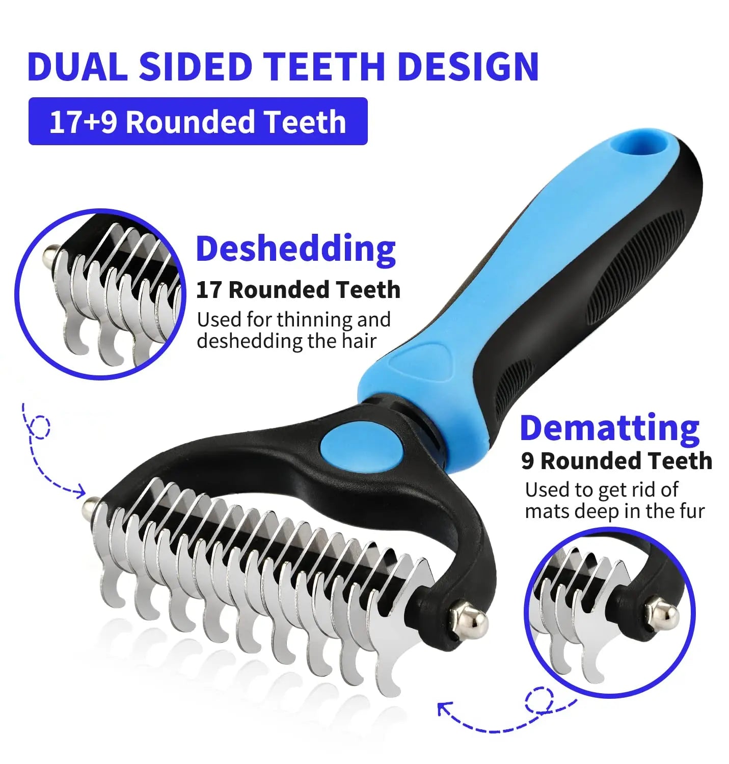 Ergonomic Grooming Brush for Dogs and Cats – Detangler and Knot Cutter, Suitable for All Coat Types