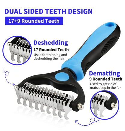 Ergonomic Grooming Brush for Dogs and Cats – Detangler and Knot Cutter, Suitable for All Coat Types