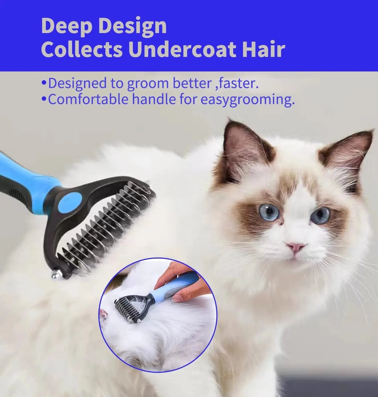 Ergonomic Grooming Brush for Dogs and Cats – Detangler and Knot Cutter, Suitable for All Coat Types