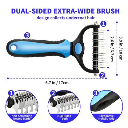 Ergonomic Grooming Brush for Dogs and Cats – Detangler and Knot Cutter, Suitable for All Coat Types