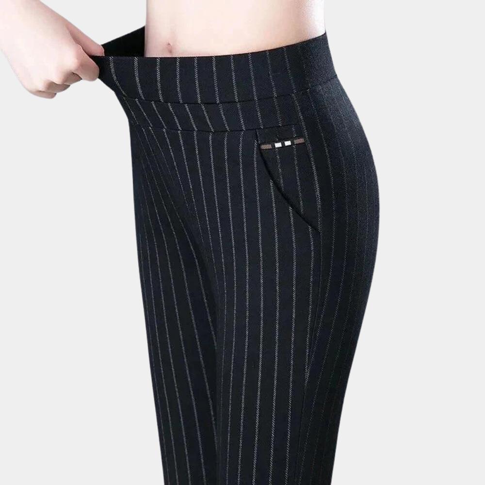 Pantalon Femme Ajusté Extensible Noir et Rayé – Confort Optimal et Élégance pour Toutes Occasions