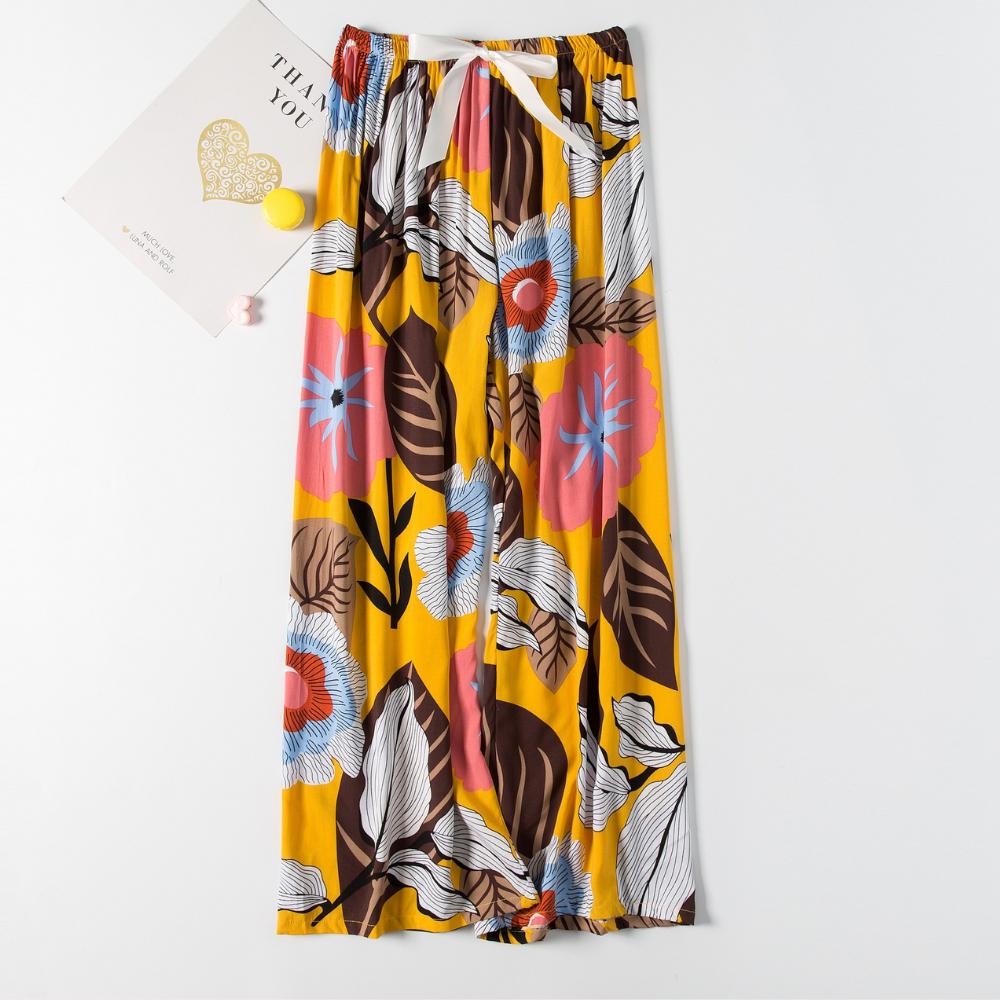 Women's Fluid Cotton Satin Pants with Floral Pattern – Loose Fit and Optimal Comfort, Available in Multiple Sizes