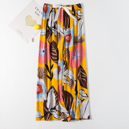 Women's Fluid Cotton Satin Pants with Floral Pattern – Loose Fit and Optimal Comfort, Available in Multiple Sizes