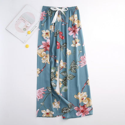 Women's Fluid Cotton Satin Pants with Floral Pattern – Loose Fit and Optimal Comfort, Available in Multiple Sizes