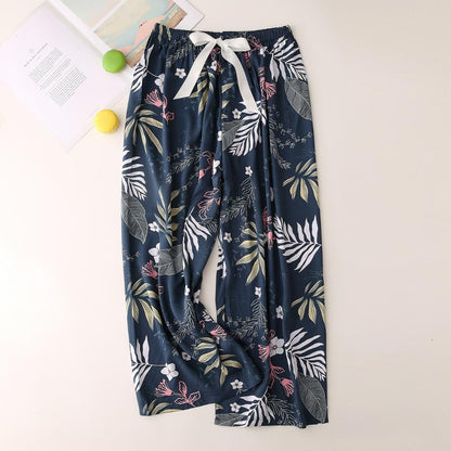 Women's Fluid Cotton Satin Pants with Floral Pattern – Loose Fit and Optimal Comfort, Available in Multiple Sizes