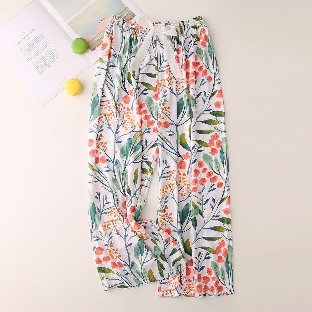 Women's Fluid Cotton Satin Pants with Floral Pattern – Loose Fit and Optimal Comfort, Available in Multiple Sizes
