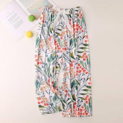 Women's Fluid Cotton Satin Pants with Floral Pattern – Loose Fit and Optimal Comfort, Available in Multiple Sizes