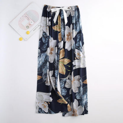 Women's Fluid Cotton Satin Pants with Floral Pattern – Loose Fit and Optimal Comfort, Available in Multiple Sizes