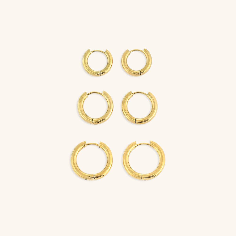 Boucle d'Oreille Femme Or 14K Taille S/M/L Acier Inoxydable Cerceaux Ronds Classiques