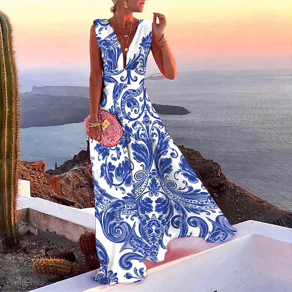 Robe d'Été Femme Longue Sans Manches Élégante et Légère – Chic pour Journées Ensoleillées