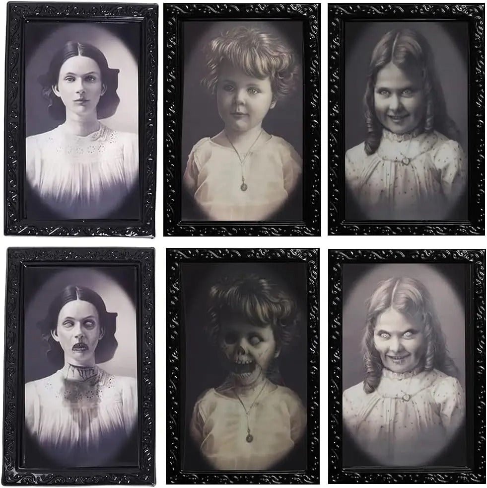 Animated 3D Photo Frame Halloween Scary Ghost in Black PVC – Unique Decoration for Halloween Party