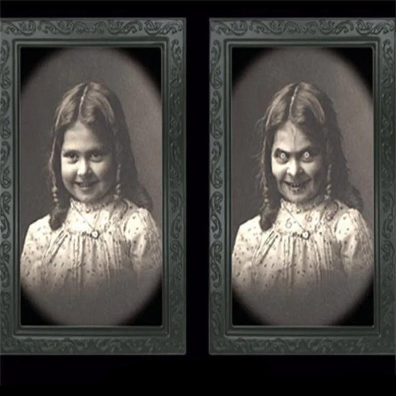 Animated 3D Photo Frame Halloween Scary Ghost in Black PVC – Unique Decoration for Halloween Party