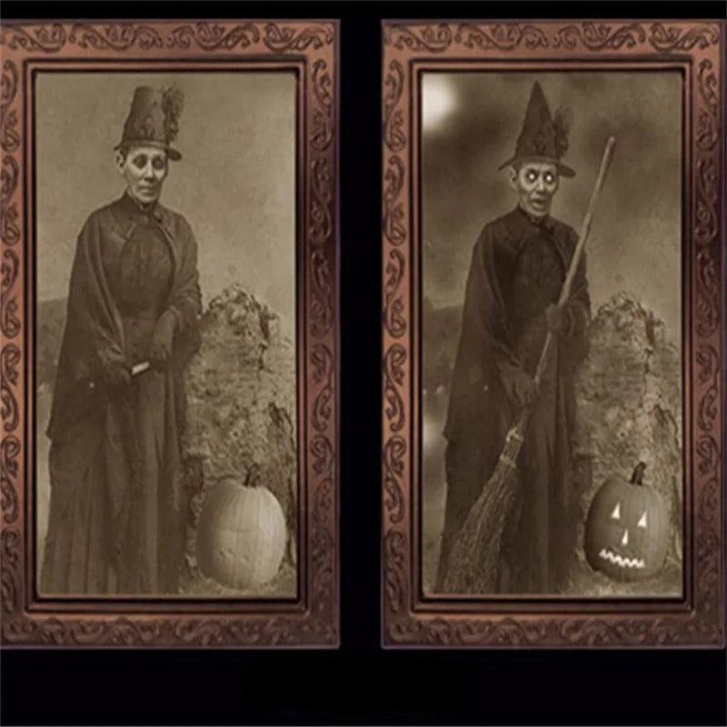 Cadre Photo Animé 3D Halloween Fantôme Effrayant en PVC Noir – Décoration Unique pour Fête d'Halloween