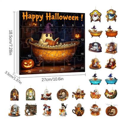 Halloween Countdown Calendar with 24 Acrylic Ghosts – Indoor and Outdoor Halloween Decoration