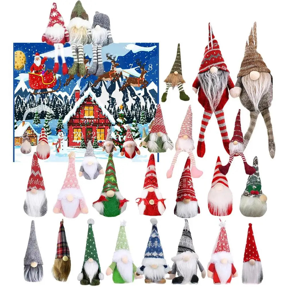 Calendrier de l'Avent Gnome de Noël avec 24 Gnomes Moelleux en Tissus Doux – Décoration Festive pour Compte à Rebours