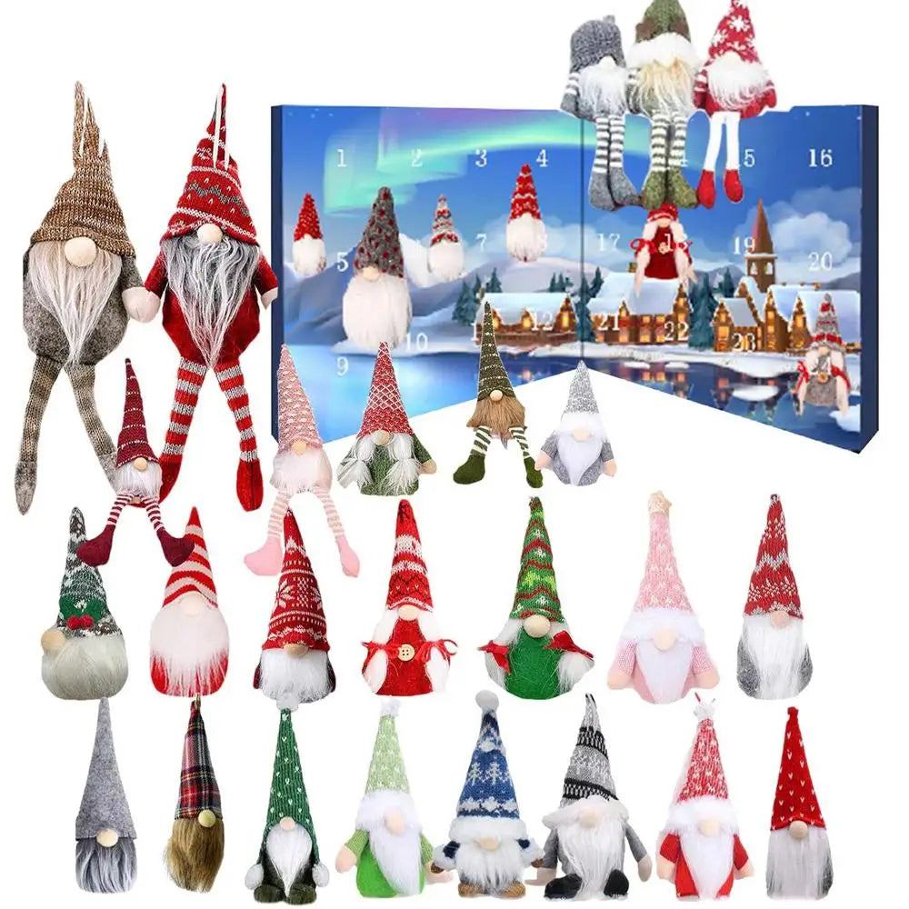 Calendrier de l'Avent Gnome de Noël avec 24 Gnomes Moelleux en Tissus Doux – Décoration Festive pour Compte à Rebours