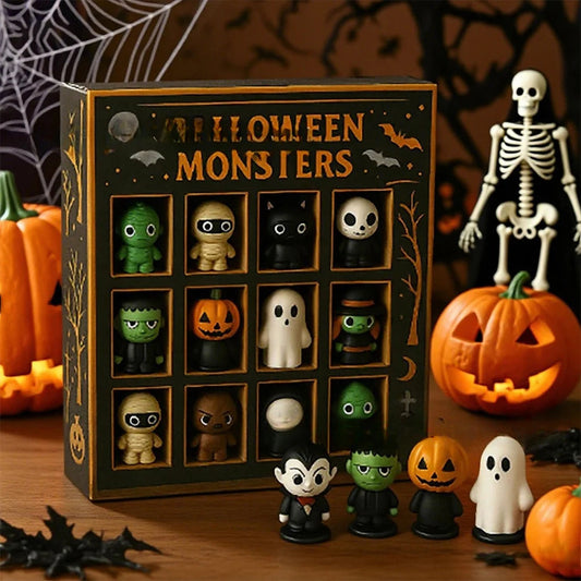 Halloween Advent Calendar 2025 with 12 Scary Miniature Dolls in Plastic and Resin – Festive Decoration