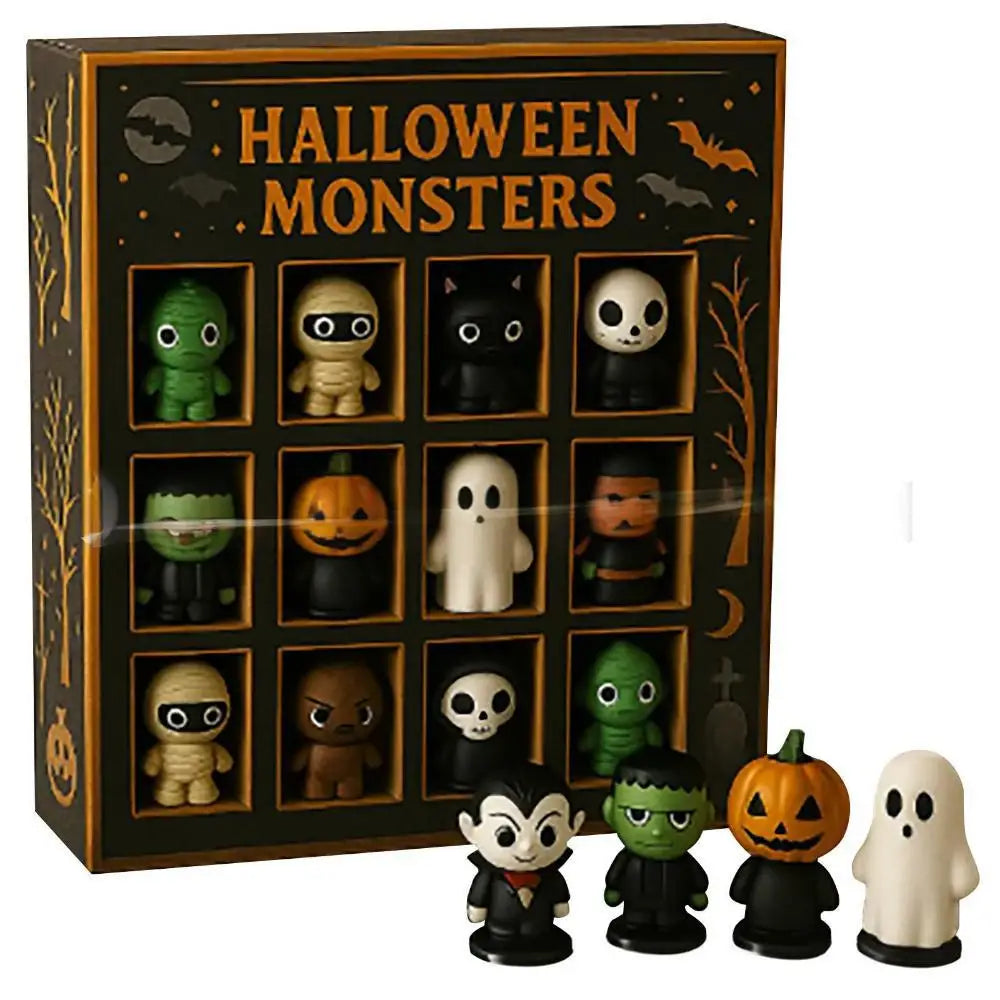 Calendrier de l'Avent Halloween 2025 avec 12 Poupées Miniatures Effrayantes en Plastique et Résine – Décoration Festive