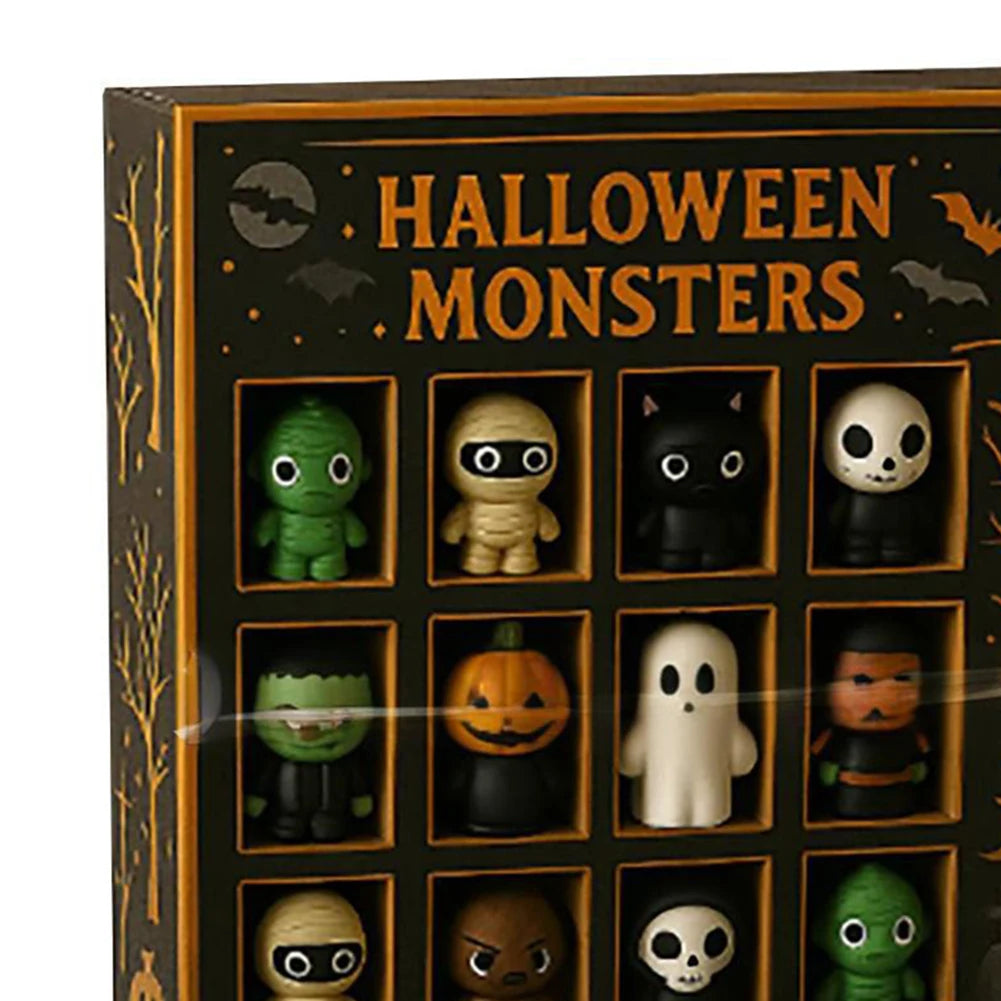 Halloween Advent Calendar 2025 with 12 Scary Miniature Dolls in Plastic and Resin – Festive Decoration