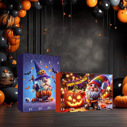 Halloween Gnome Advent Calendar with 24 Mini Decorative Dolls in Durable Plastic