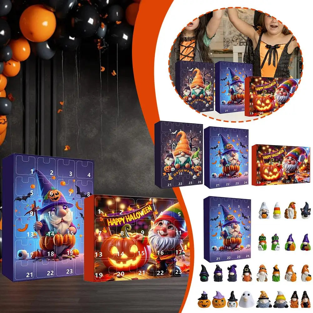Calendrier de l'Avent Halloween Gnome avec 24 Mini-Poupées Décoratives en Plastique Durable