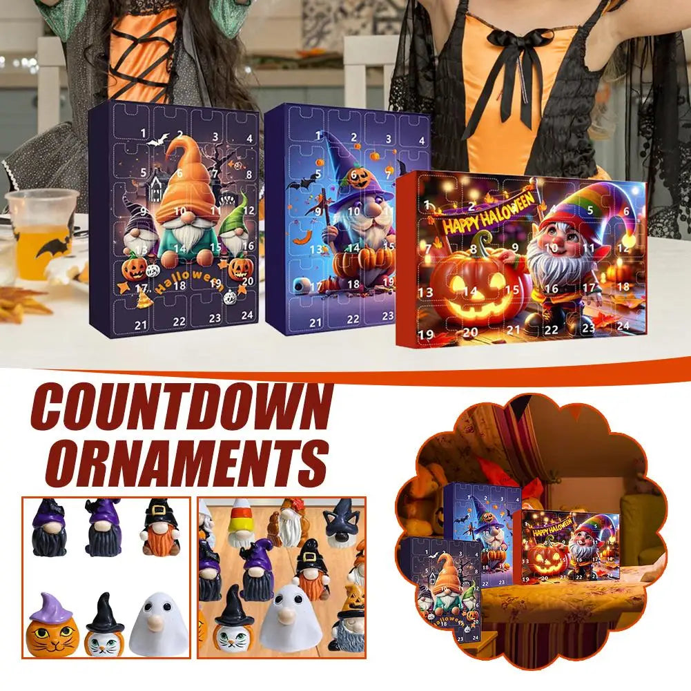 Calendrier de l'Avent Halloween Gnome avec 24 Mini-Poupées Décoratives en Plastique Durable