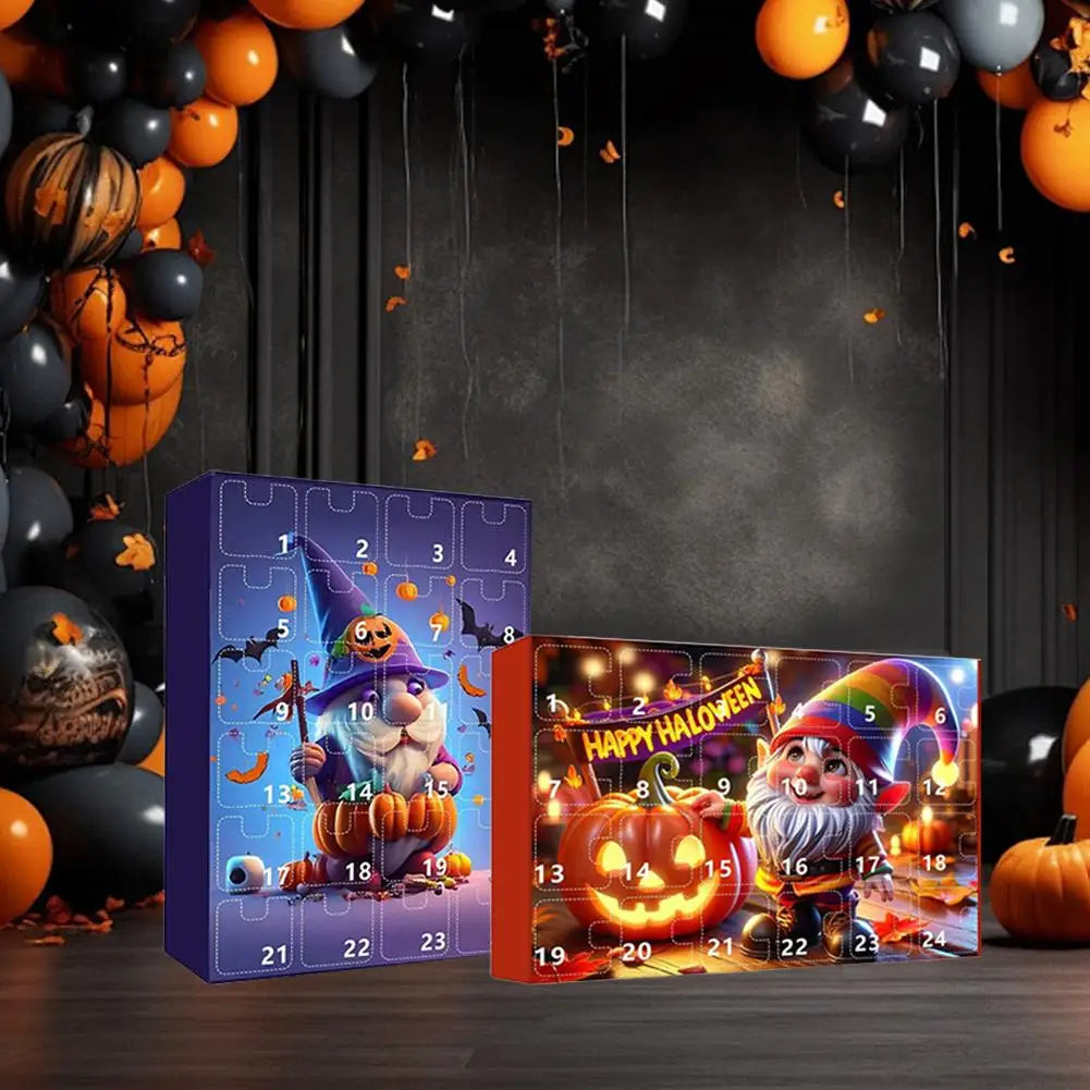 Calendrier de l'Avent Halloween Gnome avec 24 Mini-Poupées Décoratives en Plastique Durable