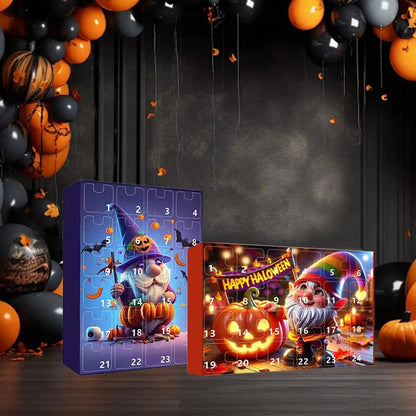 Halloween Gnome Advent Calendar with 24 Mini Decorative Dolls in Durable Plastic
